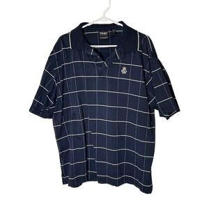 Ping Collection Mens L Navy Blue Windowpane Pima Cotton Golf Polo Bears Paw Logo